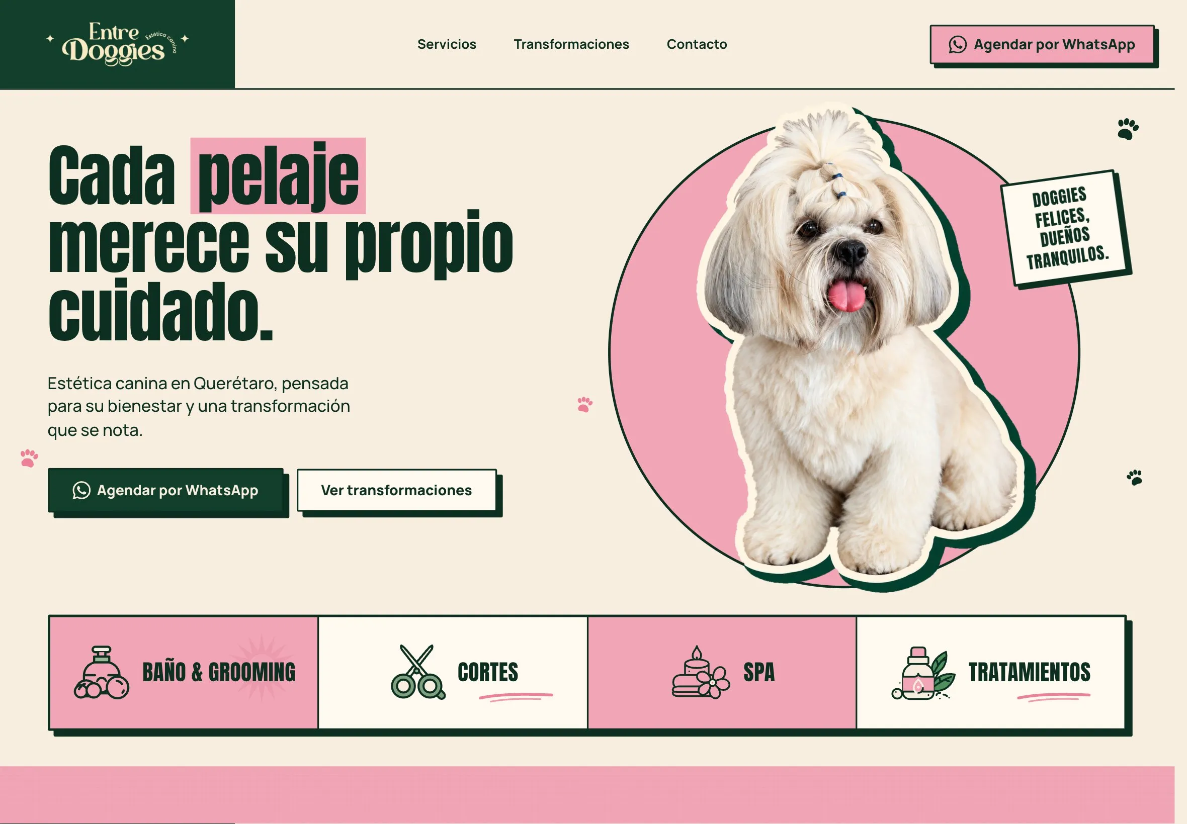 Portada del sitio entregado: Estética canina. Ver el caso.