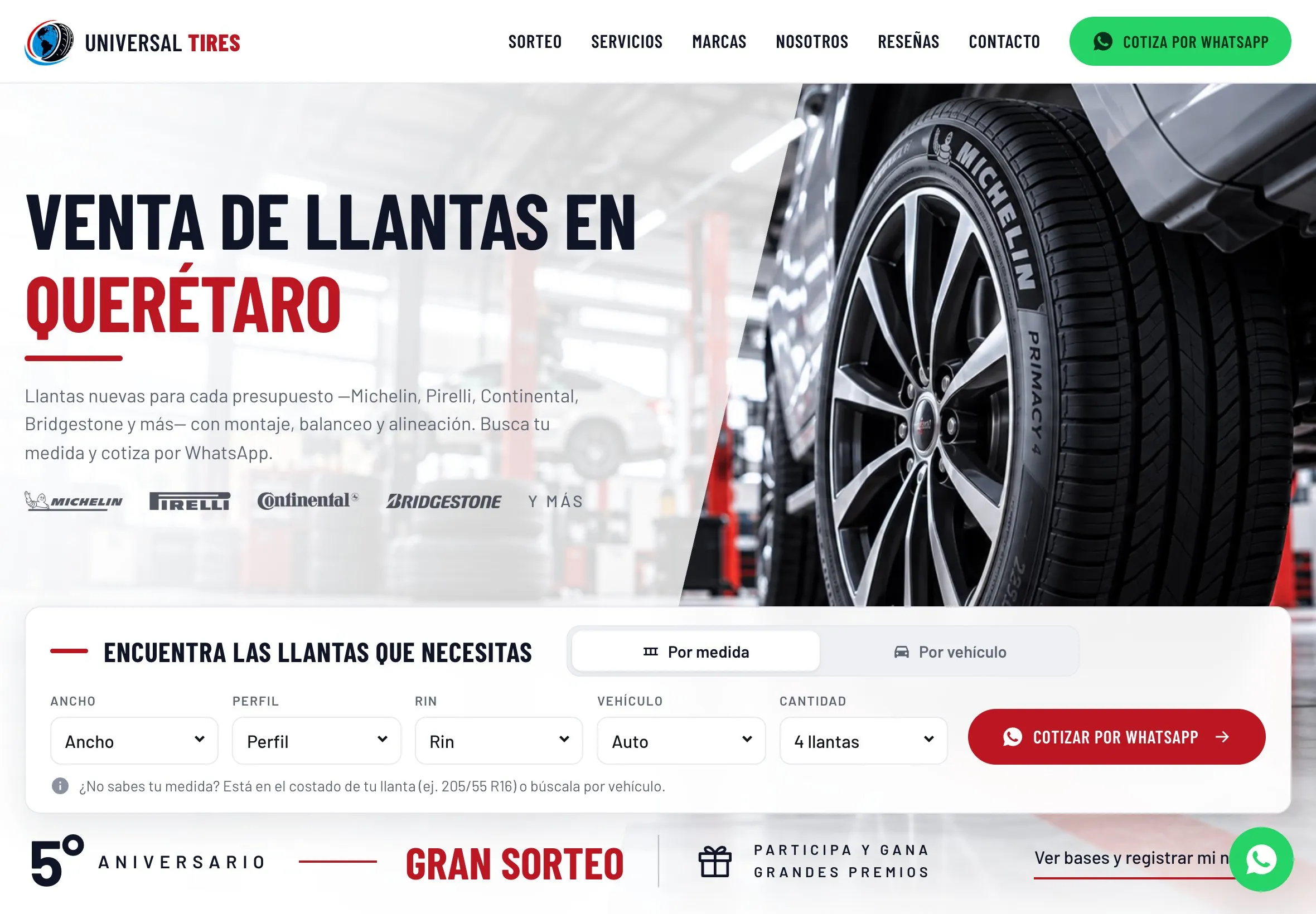 Portada del sitio entregado: Llantera. Ver el caso.